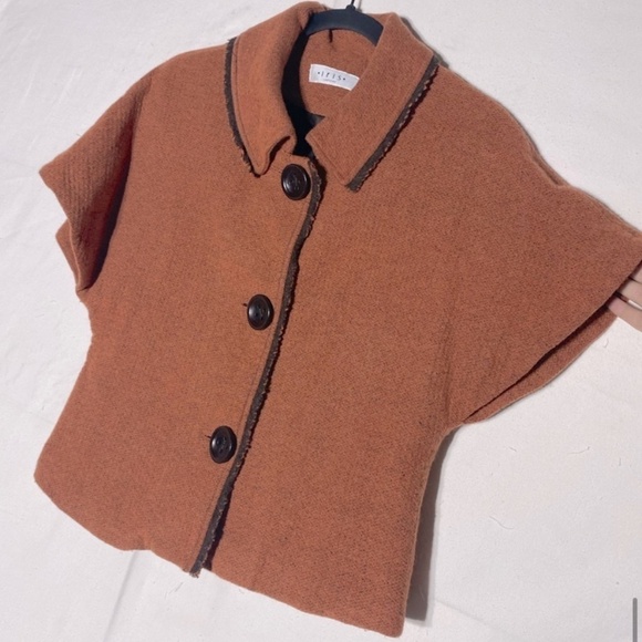 Iris Setlakwe Orange Wool Short Sleeve Button Up Blazer Jacket 8 - Picture 11 of 13